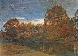 Albert Goodwin Famous Paintings - Sunset Through Woodland